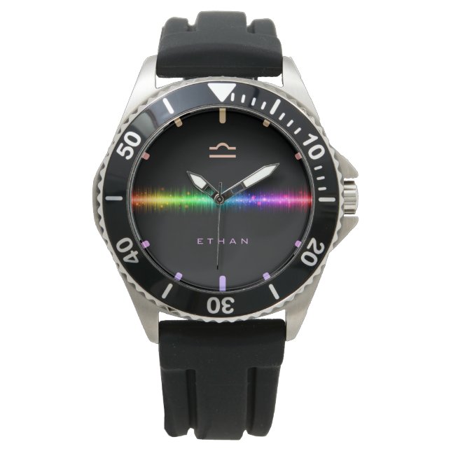 Libra Zodiac Sign Rainbow Pride Flagga Line Namn Armbandsur (Framsida)