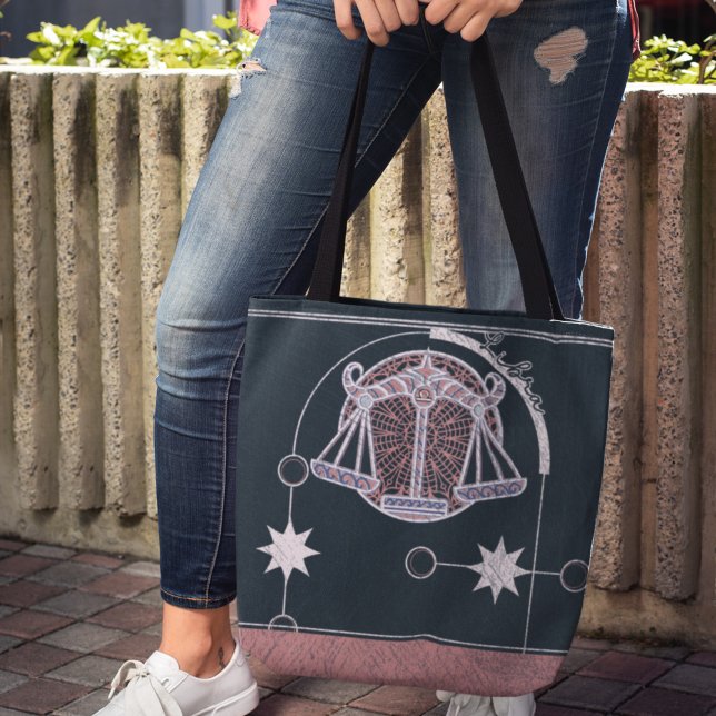 Libra Zodiac Sign Rosa och Blue Mandala Tygkasse (Skapare uppladdad)