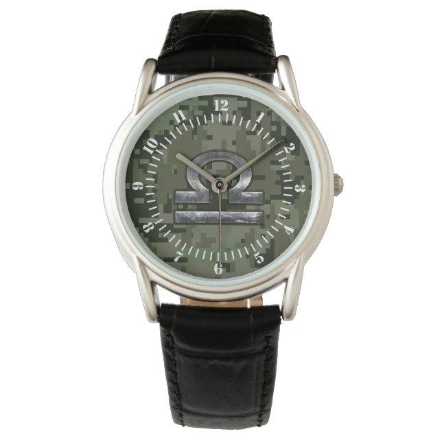 Libra Zodiac Sign Woodland Camouflage Dial Armbandsur (Framsida)