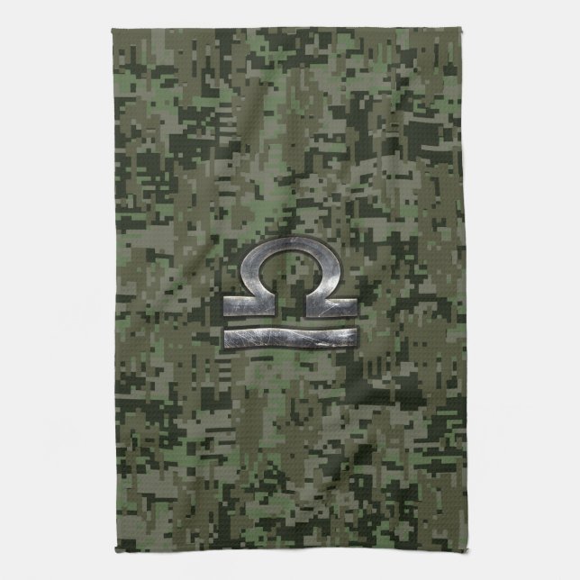 Libra Zodiac Sign Woodland Digital Camouflage Kökshandduk (Vertikal)