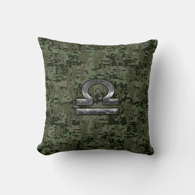 Libra Zodiac Sign Woodland Digital Camouflage Kudde (Framsida)