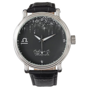 Libra Zodiac-skylt Dripping Glitter Rain Sequins Armbandsur
