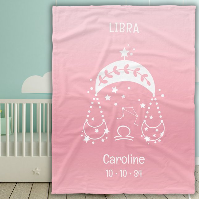 Libra Zodiac Star Namn Birthdate Rosa Baby Fleecefilt (Skapare uppladdad)