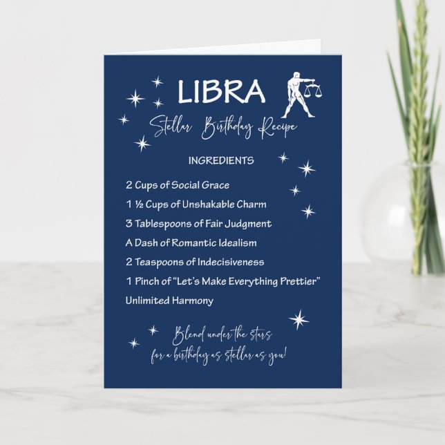 Libra Zodiac Stellar Birthday Recipe Kort (Framsida)