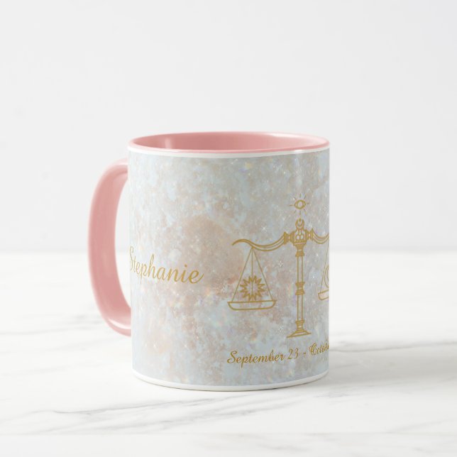 Libra Zodiac Stjärntecken Celestial Monogram Glitt Mugg (Framsida vänster)