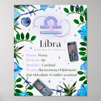 Libra Zodiac Stjärntecken Y2K Vit 4:5 Poster