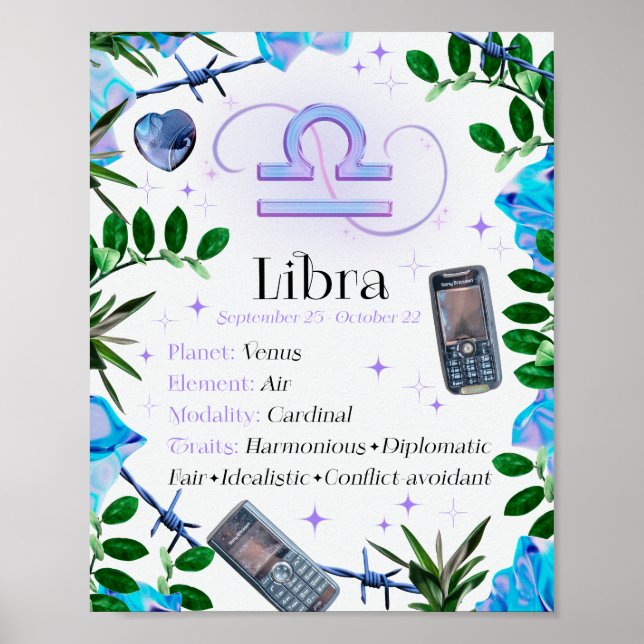 Libra Zodiac Stjärntecken Y2K Vit 4:5 Poster (Framsidan)