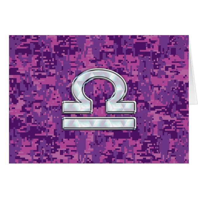 Libra Zodiac Symbol Fuchsia Rosa Digital Camo Hälsningskort (Framsidan Horizontal)