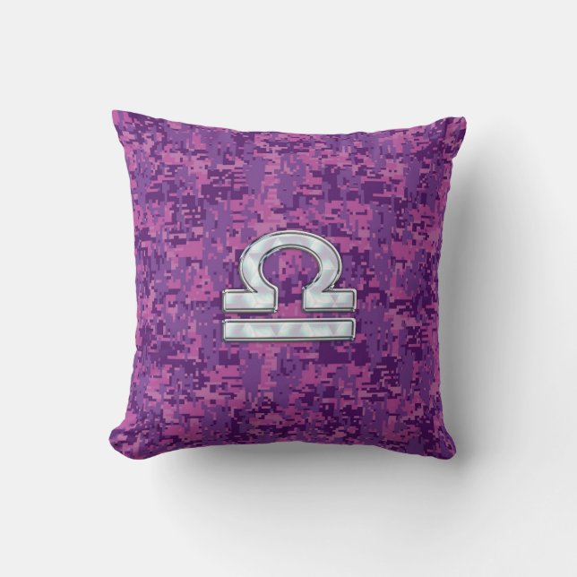 Libra Zodiac Symbol Fuchsia Rosa Digital Camo Kudde (Framsida)
