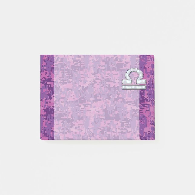 Libra Zodiac Symbol Fuchsia Rosa Digital Camo Post-it Block (Framsida)