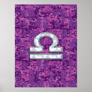 Libra Zodiac Symbol Fuchsia Rosa Digital Camo Poster