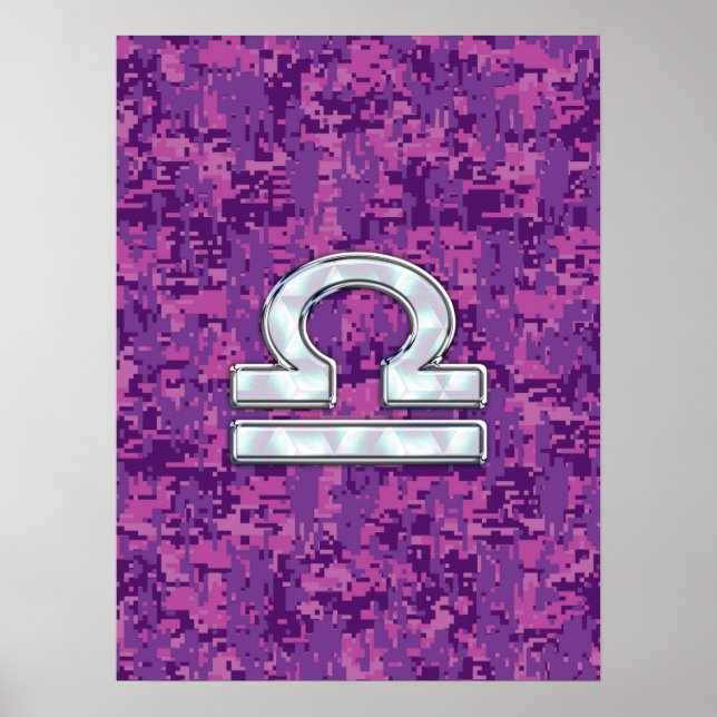 Libra Zodiac Symbol Fuchsia Rosa Digital Camo Poster (Framsidan)