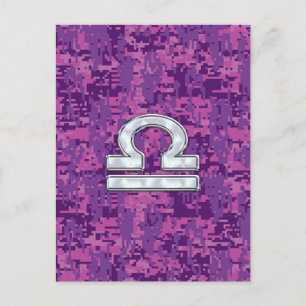 Libra Zodiac Symbol Fuchsia Rosa Digital Camo Vykort