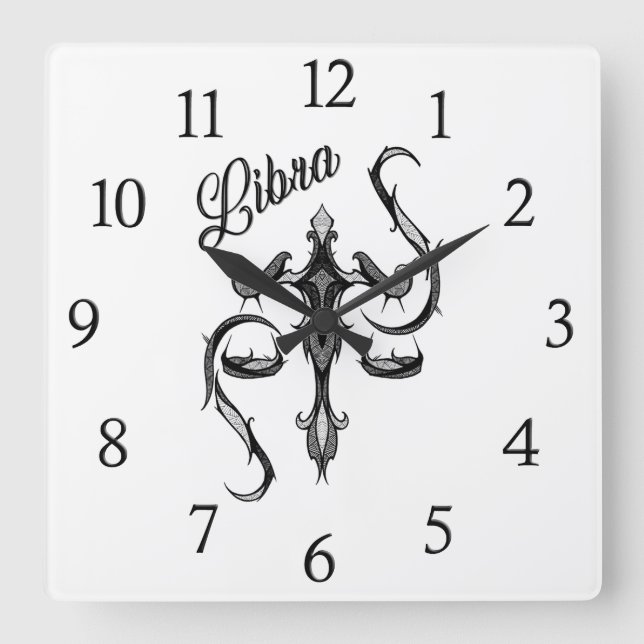 Libra Zodiac Symbol Fyrkantig Klocka (Framsida)