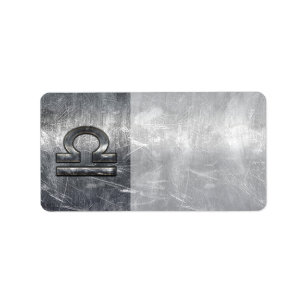 Libra Zodiac Symbol i silver grunge steel stil Adressetikett