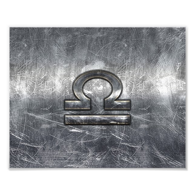 Libra Zodiac Symbol i silver grunge steel stil Fototryck (Framsidan)