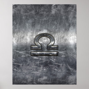 Libra Zodiac Symbol i silver grunge steel stil Poster
