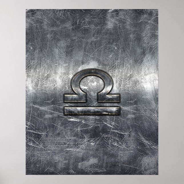 Libra Zodiac Symbol i silver grunge steel stil Poster (Framsidan)