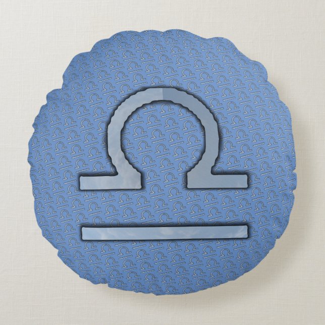 Libra Zodiac Symbol Inslag av Kenneth Yoncich Rund Kudde (Framsidan)