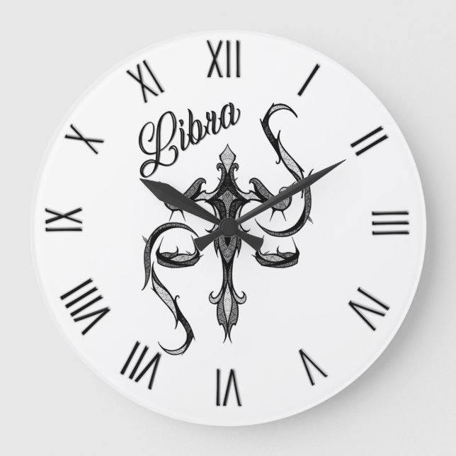 Libra Zodiac Symbol med svarta romerska siffror Stor Klocka (Framsida)