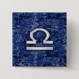 Libra Zodiac-symbol på Blue Digital Camouflage Knapp