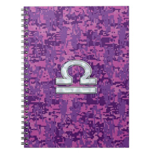 Libra Zodiac-symbol på Fuchsia Digital Camo Anteckningsbok