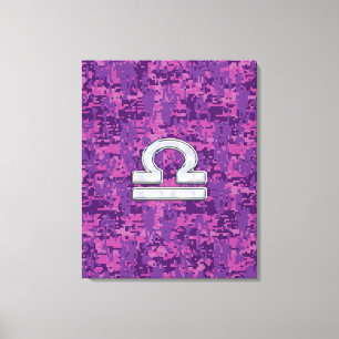 Libra Zodiac-symbol på Fuchsia Digital Camo Canvastryck