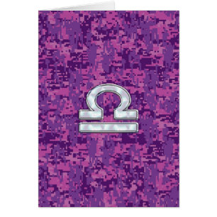 Libra Zodiac-symbol på Fuchsia Digital Camo Hälsningskort