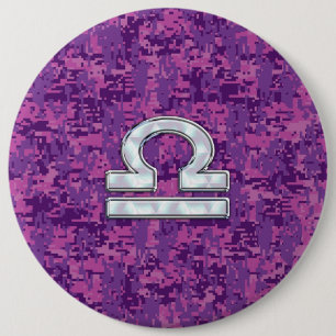 Libra Zodiac-symbol på Fuchsia Digital Camo Knapp