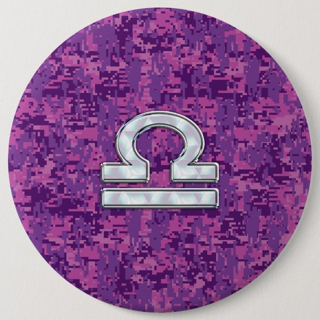 Libra Zodiac-symbol på Fuchsia Digital Camo Knapp (Framsida)
