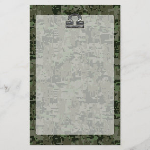 Libra Zodiac-symbol på Grönt Digital Camouflage Brevpapper