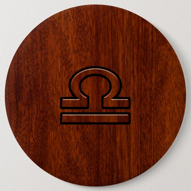 Libra Zodiac-symbol på mahogany stil-utskrift Knapp (Framsida)