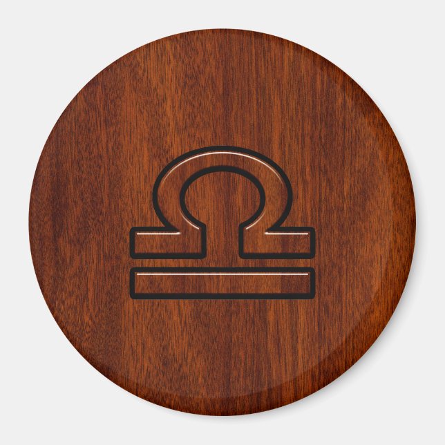 Libra Zodiac-symbol på mahogany stil-utskrift Magnet (Framsidan)