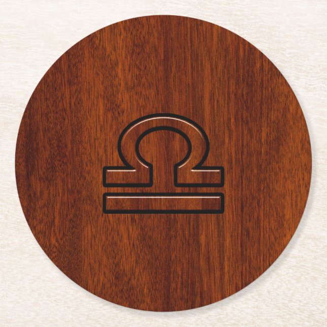 Libra Zodiac-symbol på mahogany stil-utskrift Underlägg Papper Rund (Framsidan)