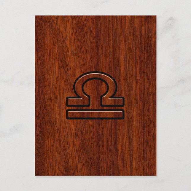 Libra Zodiac Symbol på Mahogany Vykort (Framsida)