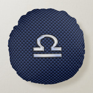 Libra Zodiac Symbol på marinblå kolfiber Rund Kudde