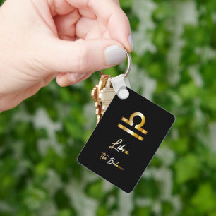 Libra Zodiac-tecken, Black & Guld-nyckelkedja Nyckelring