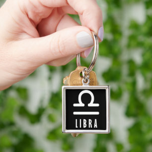 Libra zodiac-tecken fyrkantig silverfärgad nyckelring
