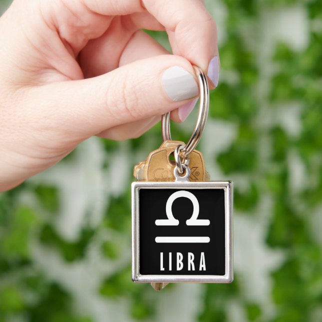 Libra zodiac-tecken fyrkantig silverfärgad nyckelring (Hand)