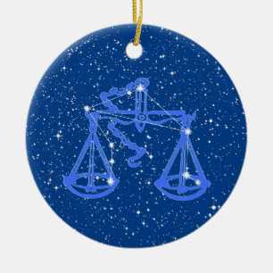 Libra Zodiac-tecken med stjärnor på Deep Blue Julgransprydnad Keramik