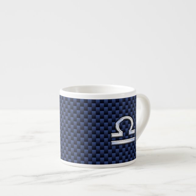 Libra Zodiac-tecken på Blue Carbon Fiber Stil Espressomugg (Framsida höger)