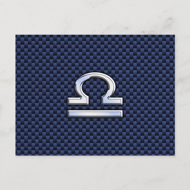 Libra Zodiac-tecken på Blue Carbon Fiber Stil Vykort (Framsida)