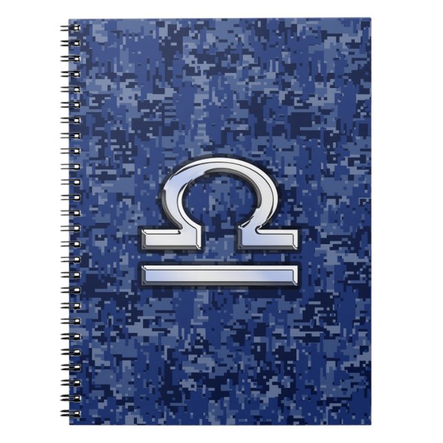 Libra Zodiac-tecken på Blue Digital Camouflage Anteckningsbok (Framsidan)