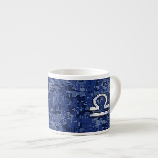 Libra Zodiac-tecken på Blue Digital Camouflage Espressomugg (Framsida höger)