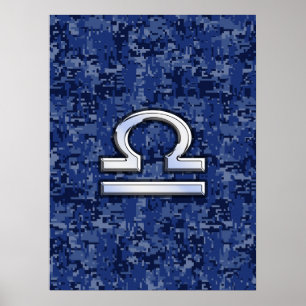 Libra Zodiac-tecken på Blue Digital Camouflage Poster
