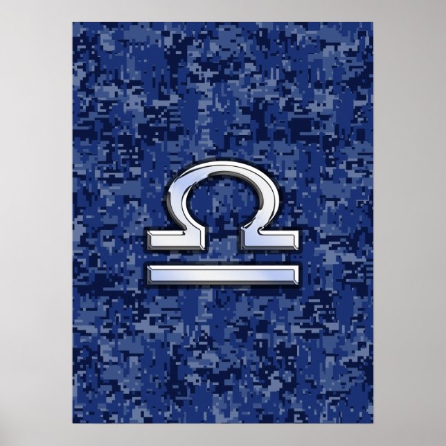 Libra Zodiac-tecken på Blue Digital Camouflage Poster (Framsidan)