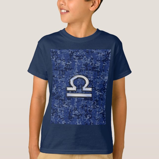 Libra Zodiac-tecken på Blue Digital Camouflage T-shirt (Framsida)