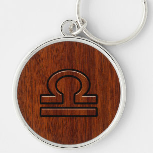 Libra Zodiac-tecken på Mahogany Brown Stil-utskrif Rund Silverfärgad Nyckelring