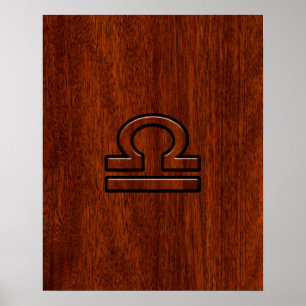 Libra Zodiac-tecken på Mahogany Stil-utskrift Poster