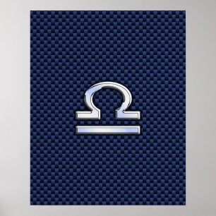 Libra Zodiac-tecken på marin blå kolfiber Poster